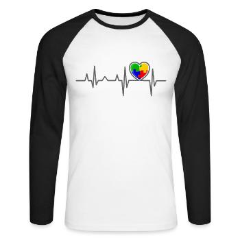 AUTISM HEARTBEAT Cadeau de sensibilisation à l'autisme - T-shirt baseball manches longues Homme - blanc/noir - Devant - Nik (191cm)