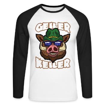 Geiler Keiler Jäger Jagd Spruch lustiger Humor - Unisex Baseballshirt langarm - Weiß/Schwarz - Vorne - Nik (191cm)