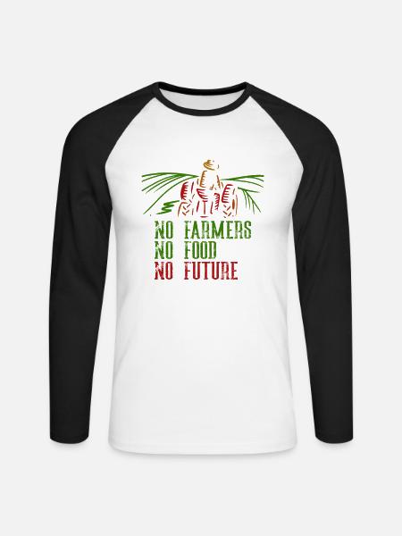 Ingen landmænd Ingen mad Ingen fremtidig landmand - Langærmet herre-baseballshirt - hvid/sort