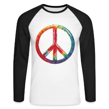 Signe de paix amour paix - T-shirt baseball manches longues Homme - blanc/noir - Devant - Nik (191cm)