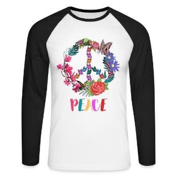 Fleurs de signe de paix - T-shirt baseball manches longues Homme - blanc/noir - Devant - Nik (191cm)