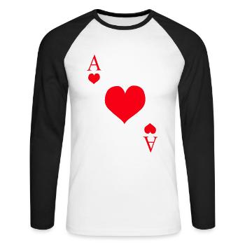Costume de jeu de cartes Ace of Hearts Card Gift Funny - T-shirt baseball manches longues Homme - blanc/noir - Devant - Nik (191cm)