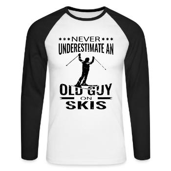 Ski Opa Skifahrer Spruch Skifahren Old Guy - Unisex Baseballshirt langarm - Weiß/Schwarz - Vorne - Nik (191cm)