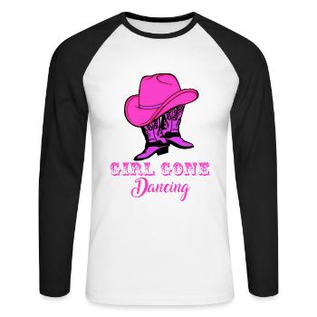 Danse en ligne, country dance country western - T-shirt baseball manches longues Homme - blanc/noir - Devant - Nik (191cm)
