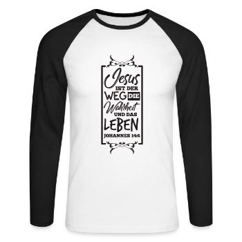Jesus, Weg, Wahrheit, Leben - Unisex Baseballshirt langarm - Weiß/Schwarz - Vorne - Nik (191cm)