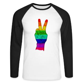 Arc-en-ciel de signe de paix - T-shirt baseball manches longues Homme - blanc/noir - Devant - Nik (191cm)