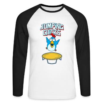 Jumping Chick Trampoline Humour - T-shirt baseball manches longues Homme - blanc/noir - Devant - Nik (191cm)