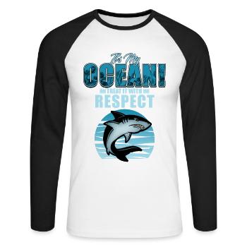 shark - Unisex Long Sleeve Baseball T-Shirt - white/black - Front - Nik (191cm)
