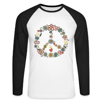 Peace Symbol 60er 70er Jahre Hippie Kostüm - Unisex Baseballshirt langarm - Weiß/Schwarz - Vorne - Nik (191cm)