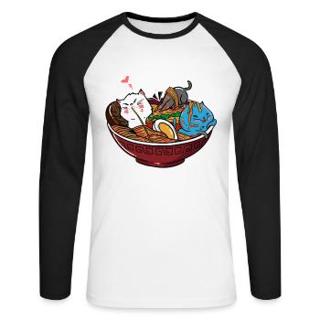 Chat kawaii chats ramen nouilles soupe manga - T-shirt baseball manches longues Homme - blanc/noir - Devant - Nik (191cm)