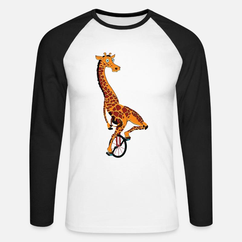 Einrad, Einrad Giraffe - Unisex Baseballshirt langarm - Weiß/Schwarz