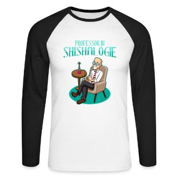 Professor IN Shishalogie Lustiger Spruch Raucher - Unisex Baseballshirt langarm - Weiß/Schwarz - Vorne - Nik (191cm)