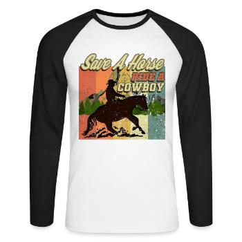 équitation Western - T-shirt baseball manches longues Homme - blanc/noir - Devant - Nik (191cm)