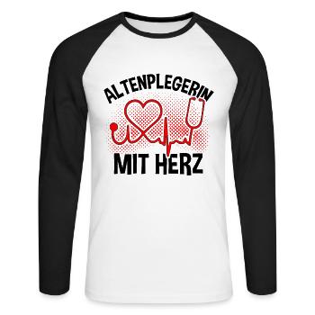 Altenpflegerin mit Herz - Unisex Baseballshirt langarm - Weiß/Schwarz - Vorne - Nik (191cm)