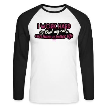 Katze Haustier Miau Kätzchen Löwe Liebe - Unisex Baseballshirt langarm - Weiß/Schwarz - Vorne - Nik (191cm)