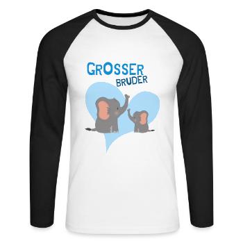 Großer Bruder mit Elefantenmotiv – Geschwister - Unisex Baseballshirt langarm - Weiß/Schwarz - Vorne - Nik (191cm)