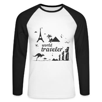 World Travel Travel Addicted - Unisex Long Sleeve Baseball T-Shirt - white/black - Front - Nik (191cm)