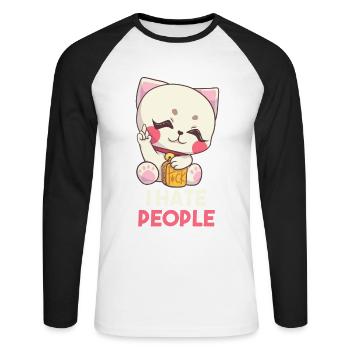 Je déteste les gens chat disant cadeau - T-shirt baseball manches longues Homme - blanc/noir - Devant - Nik (191cm)