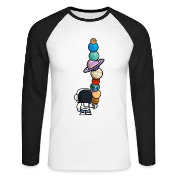 Astronaut Ice Cream Eating Planets Funny - T-shirt baseball manches longues Homme - blanc/noir - Devant - Nik (191cm)