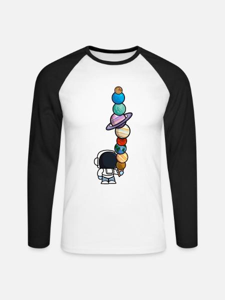 Astronaut Eis Essen Planeten Lustig - Unisex Baseballshirt langarm - Weiß/Schwarz