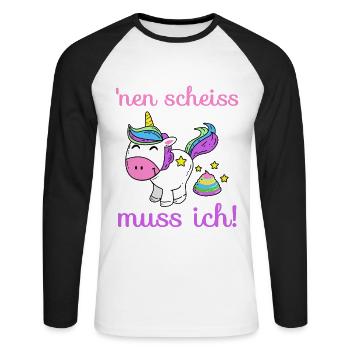 Einhorn - 'nen scheiss muss ich! - Unisex Baseballshirt langarm - Weiß/Schwarz - Vorne - Nik (191cm)