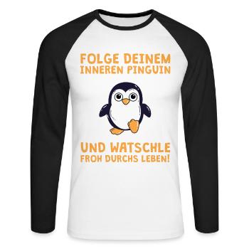 Folge deinem inneren Pinguin - Unisex Baseballshirt langarm - Weiß/Schwarz - Vorne - Nik (191cm)
