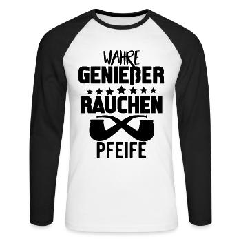 Pfeife Wahre genießer Rauchen Pfeife Friedenspfeif - Unisex Baseballshirt langarm - Weiß/Schwarz - Vorne - Nik (191cm)