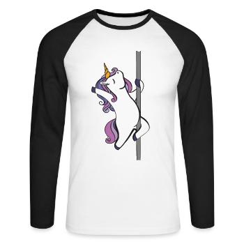 Licorne de pole dance - T-shirt baseball manches longues Homme - blanc/noir - Devant - Nik (191cm)
