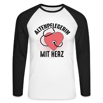 Altenpflegerin mit Herz - Unisex Baseballshirt langarm - Weiß/Schwarz - Vorne - Nik (191cm)