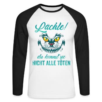 Lächle! Du kannst sie nicht alle töten - Unisex Baseballshirt langarm - Weiß/Schwarz - Vorne - Nik (191cm)