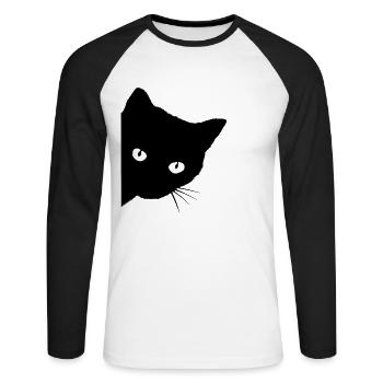 Chemise chat - T-shirt baseball manches longues Homme - blanc/noir - Devant - Nik (191cm)