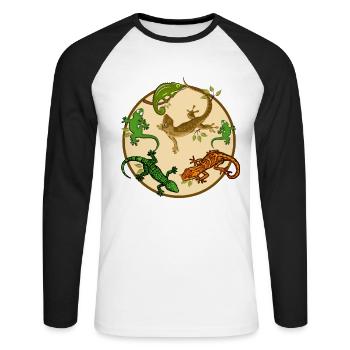 Lézard gecko - T-shirt baseball manches longues Homme - blanc/noir - Devant - Nik (191cm)