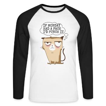 Chat fatigué drôle disant parodie humour sarcasme - T-shirt baseball manches longues Homme - blanc/noir - Devant - Nik (191cm)