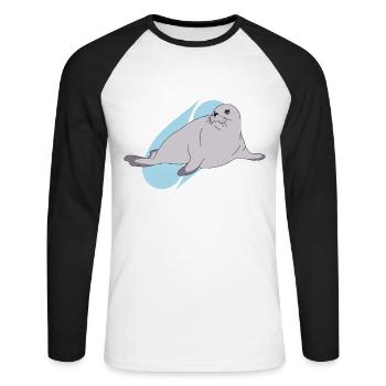 Seehund Lineart künstlerisch - Unisex Baseballshirt langarm - Weiß/Schwarz - Vorne - Nik (191cm)
