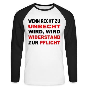 Protestshirt gegen Einschränkung der Grundrechte - Unisex Baseballshirt langarm - Weiß/Schwarz - Vorne - Nik (191cm)