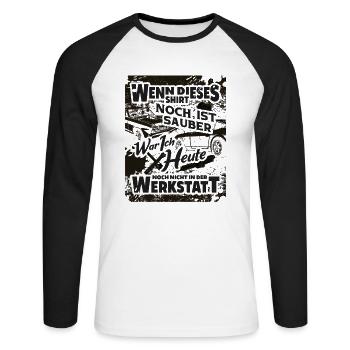 Werkstatt Shirt - Unisex Baseballshirt langarm - Weiß/Schwarz - Vorne - Nik (191cm)