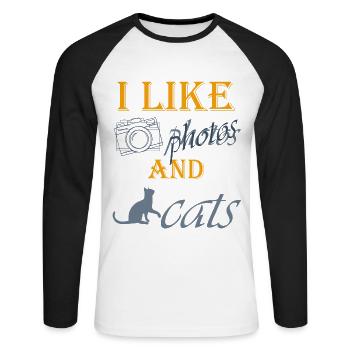 i like photos and cats - Unisex Long Sleeve Baseball T-Shirt - white/black - Front - Nik (191cm)