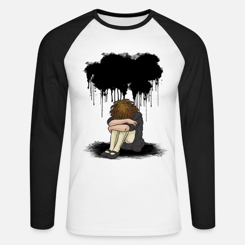 Depressione triste della nuvola nera della ragazza - Maglia da baseball a manica lunga da uomo - bianco/nero