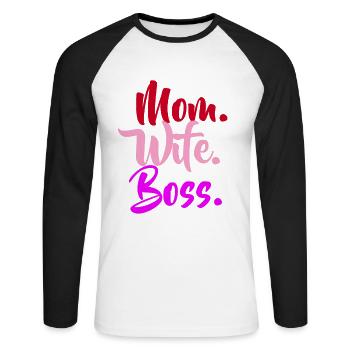 Mom Wife Boss - Unisex Baseballshirt langarm - Weiß/Schwarz - Vorne - Nik (191cm)