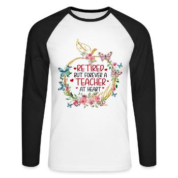 Retraité mais toujours un enseignant à cœur La retraite - T-shirt baseball manches longues Homme - blanc/noir - Devant - Nik (191cm)