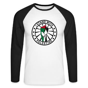 I Stand With Palestine Liberté pour la Palestine - T-shirt baseball manches longues Homme - blanc/noir - Devant - Nik (191cm)