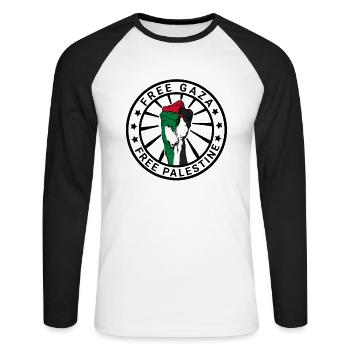 Free Gaza Liberté de Palestine libre pour la Palestine - T-shirt baseball manches longues Homme - blanc/noir - Devant - Nik (191cm)