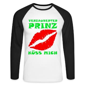 Küss mich, ich bin ein Prinz. - Unisex Baseballshirt langarm - Weiß/Schwarz - Vorne - Nik (191cm)