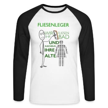 Lustiger Fliesenleger Spruch Geschenkidee - Unisex Baseballshirt langarm - Weiß/Schwarz - Vorne - Nik (191cm)