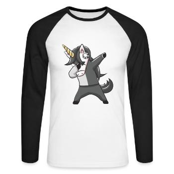 Dabbing unicorn - Unisex Long Sleeve Baseball T-Shirt - white/black - Front - Nik (191cm)