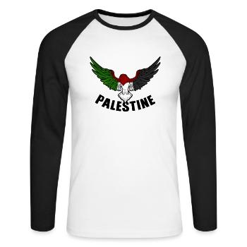 Free Gaza Liberté de Palestine libre pour la Palestine - T-shirt baseball manches longues Homme - blanc/noir - Devant - Nik (191cm)