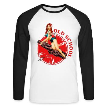 Old school Pin Up - Unisex Baseballshirt langarm - Weiß/Schwarz - Vorne - Nik (191cm)