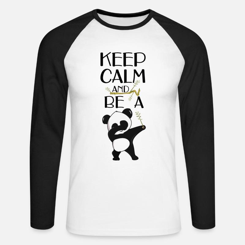 Pandabär Dabbend - Dabbing Panda Spruch - Unisex Baseballshirt langarm - Weiß/Schwarz