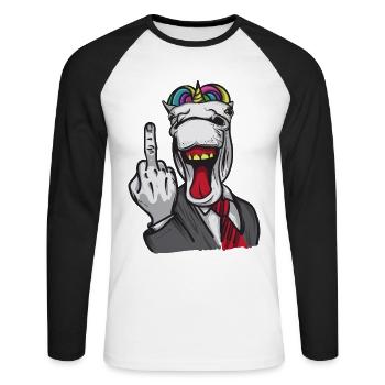 Affaires de doigt du milieu Licorne - T-shirt baseball manches longues Homme - blanc/noir - Devant - Nik (191cm)