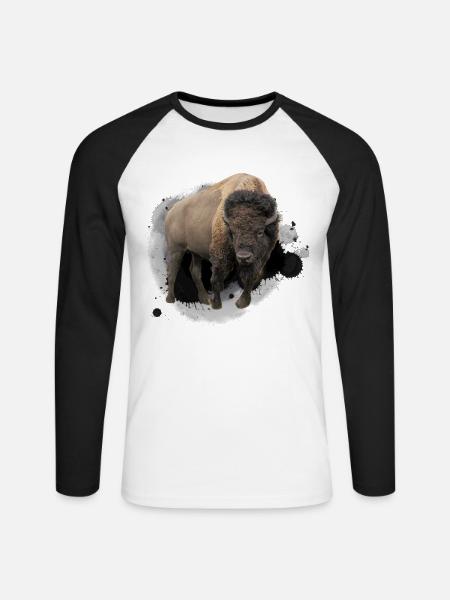 Bison Büffel Rind Design Illustration Geschenk - Unisex Baseballshirt langarm - Weiß/Schwarz